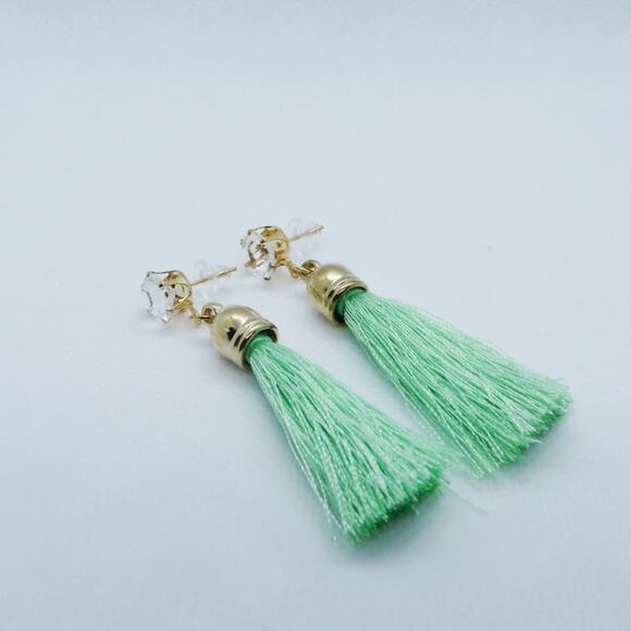Francesca's Green Tassel Drop Earrings - Picture 3 of 4